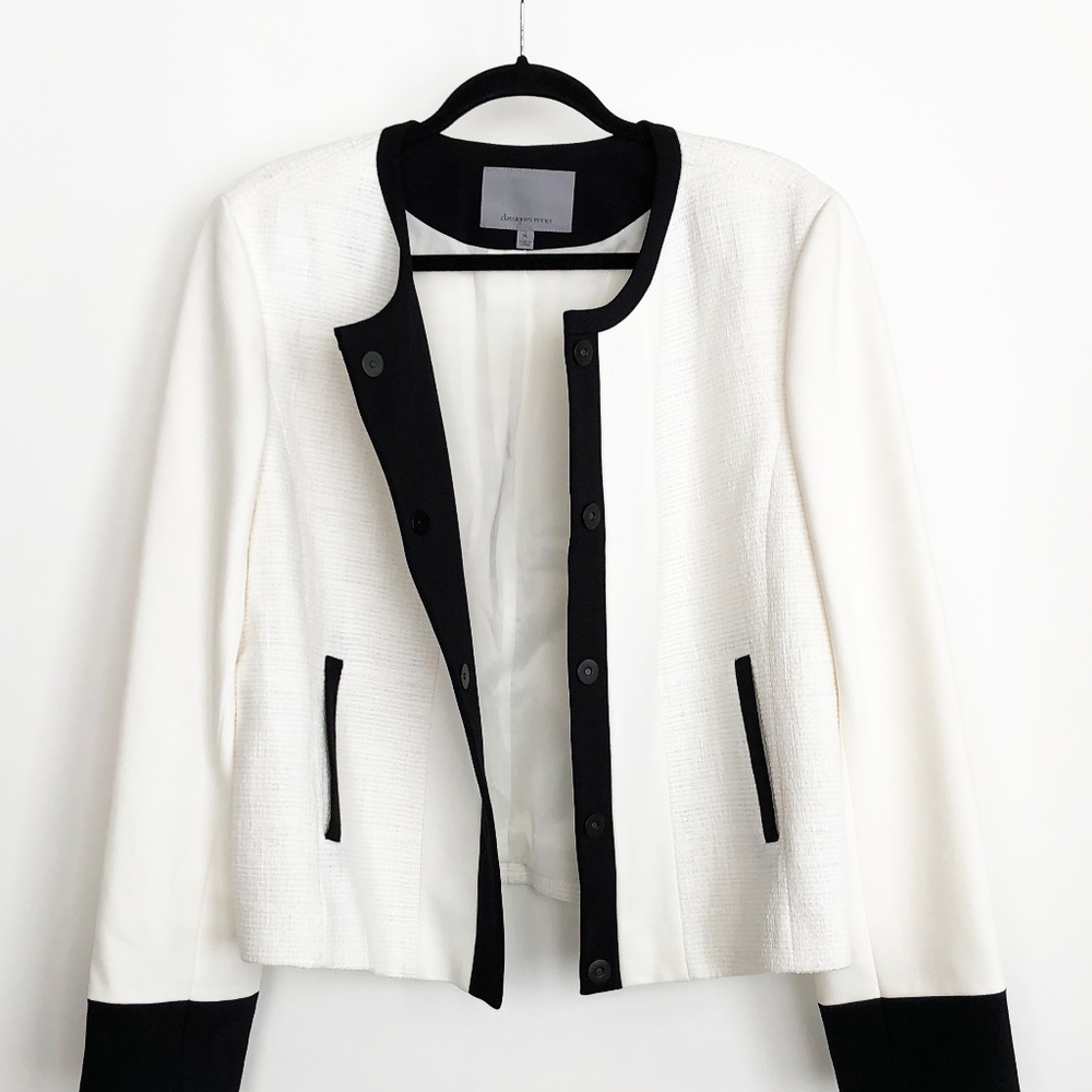 Classiques Entier White Tweed Black Accent Blazer